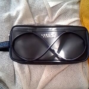 Versace Black and Silver Clutch Cosmetic Bag Huge Double Zipper